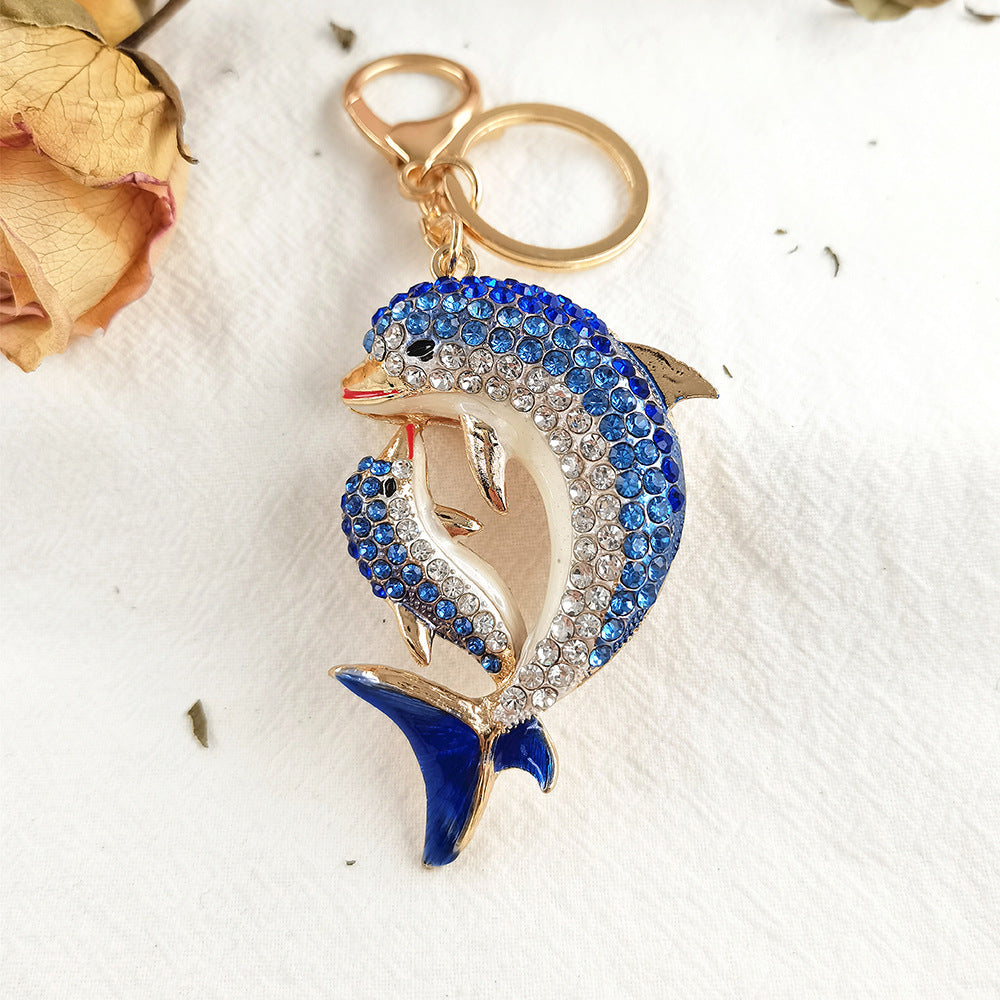 Wholesale Blue Diamond Dolphin Creative Metal Keychain